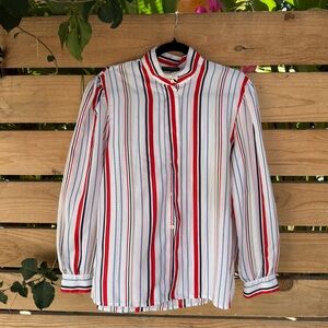 Vintage Striped Womens Button Down  Shirt - Red, White, and Blue